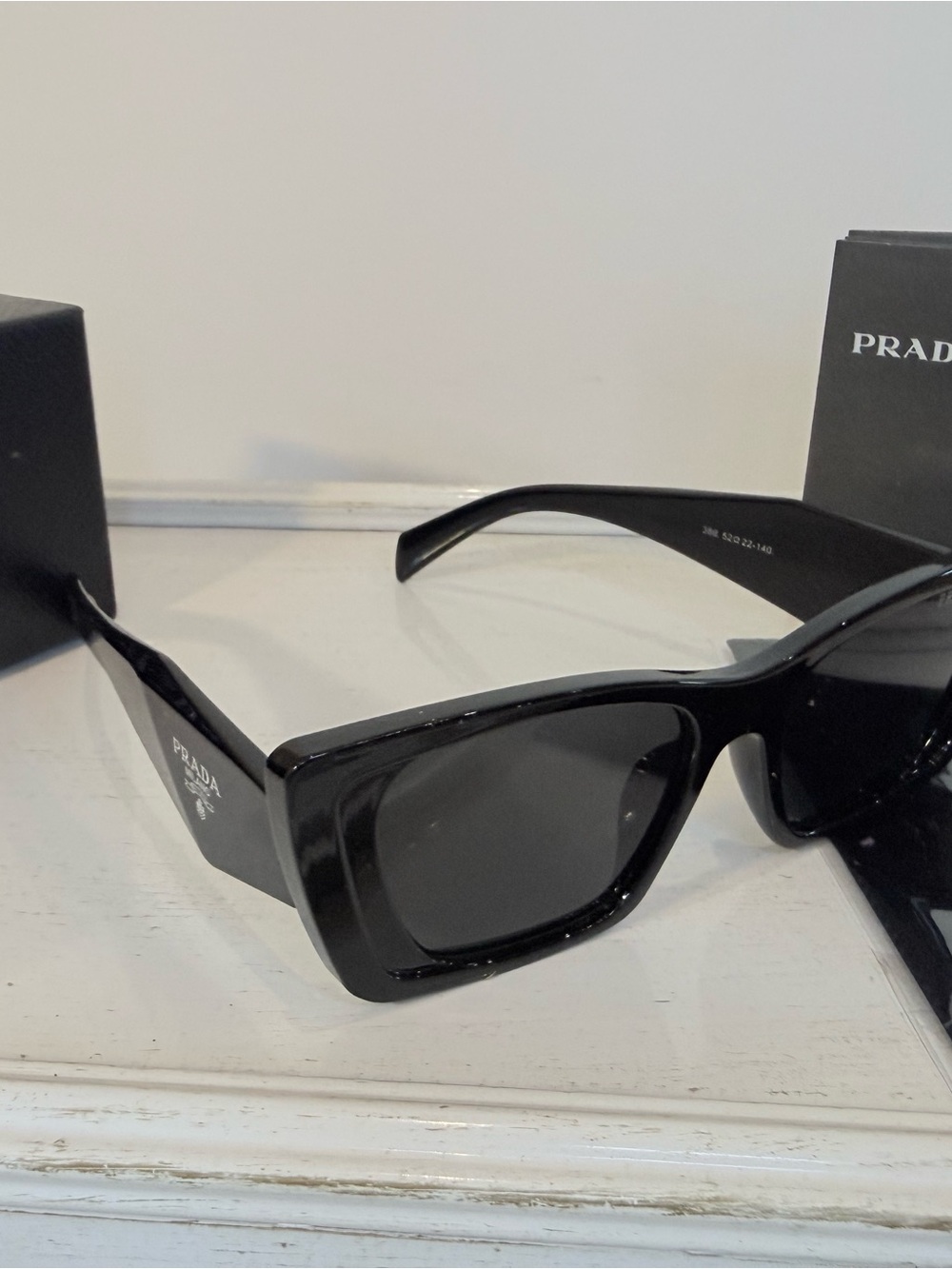 Prada Glossy Black Slim Cat-Eye Sunglasses - Picture 2 of 6